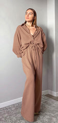Shirt Pajamas Loose Double-layer Gauze Long Sleeve Trousers Suit Outer Wear Ladies' Homewear