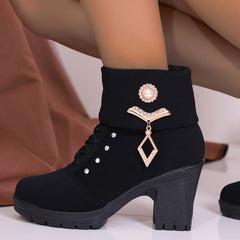 Plus Size Boots Rhinestone High-heeled Cotton Boots