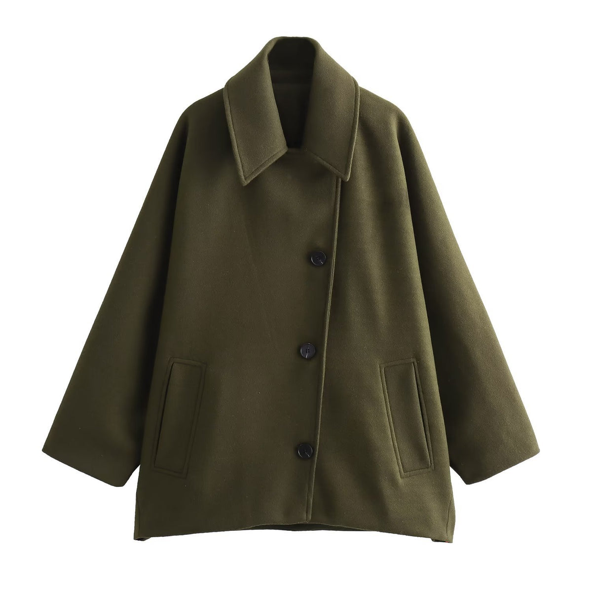 French Coat  Polo Collar Blended Short Cape Sleeve Coat