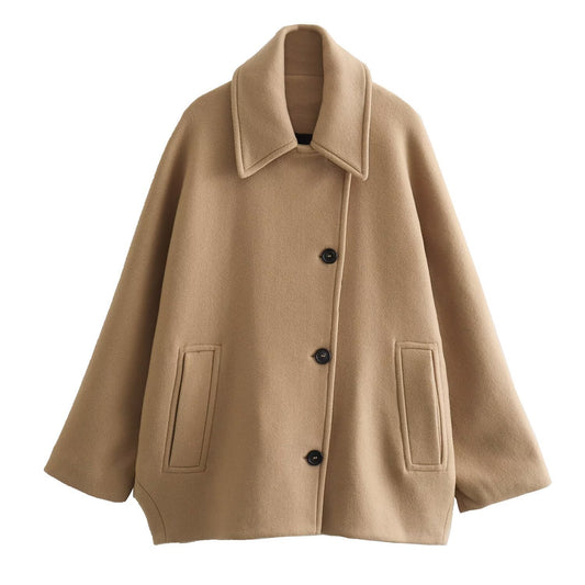French Coat  Polo Collar Blended Short Cape Sleeve Coat