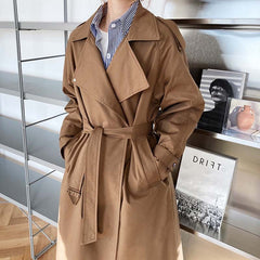 Temperament British Mid Length Over The Knee Windbreaker Women Loose Korean Style Jacket