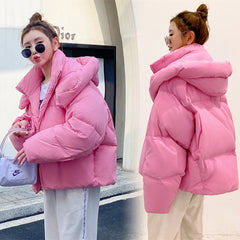 Puffy Hooded Bread Short Cotton-padded puffer Jacket For Women Thick Loose