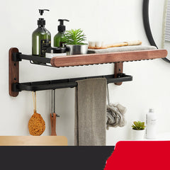 Raw Wood Bathroom Shelf Towel Rack Without Holes
