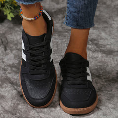 Colorblock Lace-up Flats Shoes Fashion Round Toe Slip On Casual Shoes For Women