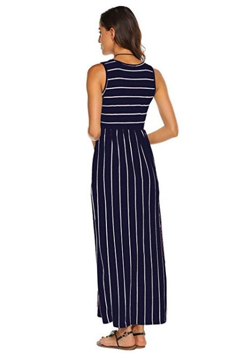 Women's Sleeveless Striped Flowy Casual Maxi Dress