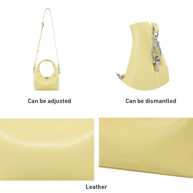 Women's yellow cowhide leather shoulder messenger bag - view 3