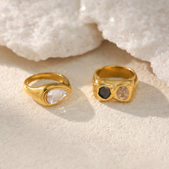 18K Real Gold Plating INS Personalized Hip Hop Two-color Different Pupil Zircon Ring