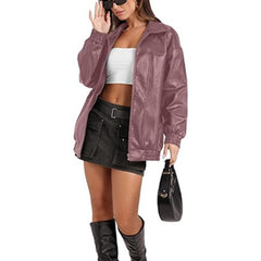Long Sleeve Lapel Zipper Side Pocket Casual Trench Coat Women