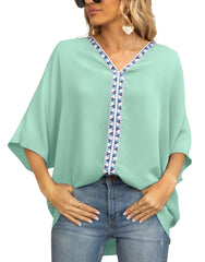 Summer Women's Bat Sleeve Chiffon V-neck Shirt