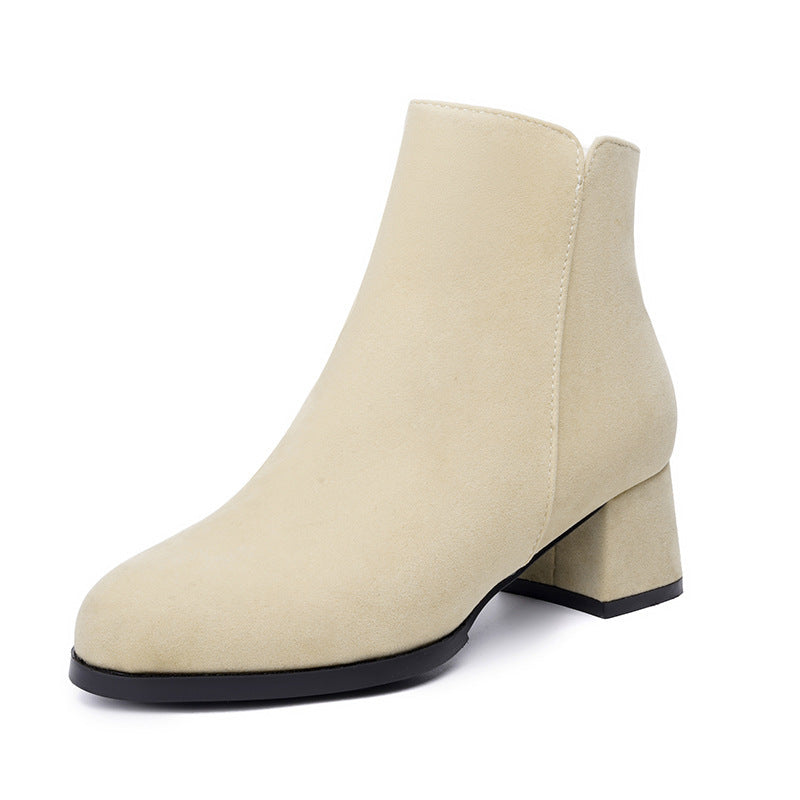 Pointed-toe Frosted Suede Side Zipper Chunky Heel Mid Heel Plus Size Female Boots – view 6