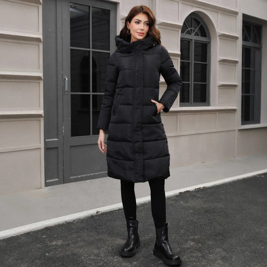 Hooded Thickened Cold-resistant Slim Fit Long Cotton Jacket