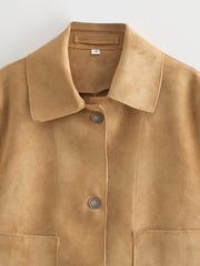 Single-breasted Pocket Square Collar Suede Top
