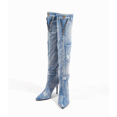 Denim Over The Knee Elegant Slim Heel Heel Riding Boots