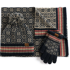 Three-piece Winter  Knitted Warm Woolen Hat Scarf And Gloves