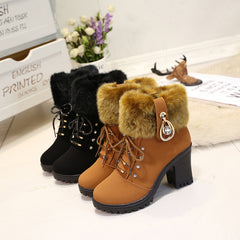 Plush Boots With Lace Up Heels