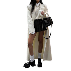 Double-sided Woolen White Elegant Slimming Draping Trench Coat