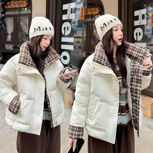 Fashion Winter Patchwork Color Block Short Petite Puffy Padded Coat