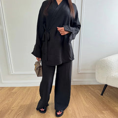 Lace-up Top And Wide-leg Pants Two-piece Suit
