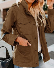 Women's Casual  Solid Color Loose Zip Lapel Jacket