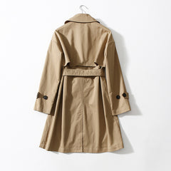 Women's Suit Neck Belt Waist Long Over-the-knee Windbreaker Jacket