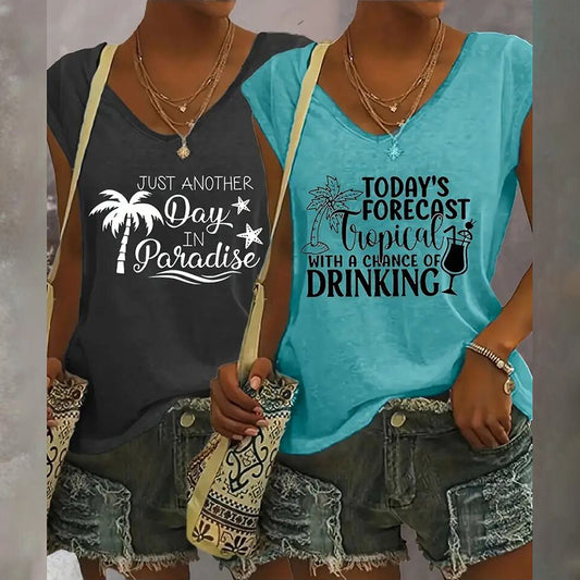 2Pack Women's V Neck Sleeveless Tank Tops Loose Fit Casual Summer Beach Shirts