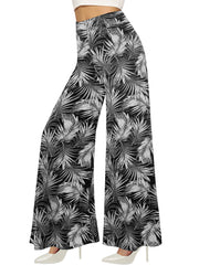 Wide leg Trousers Skirt Printed With White Leaves