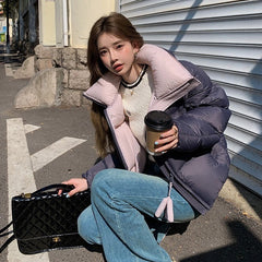 Women's High Collar Warm Cotton-padded Coat With Contrast Color Design