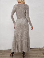 Oriented Fashion Elegant Autumn-Winter New Long-Sleeve Flared Skirt Button-Up Round Neck Cardigan Short Solid Color Goddess Soft Temperament Midi Dress Set