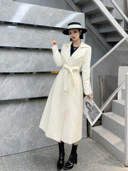 New Style Suit Collar Stitching PU Leather Mid-length Over-the-knee Thickened Thin Windbreaker Jacket
