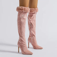 Fine Heel Boots Large Tube Girth Pointed Tip Sleeve Lace Boots