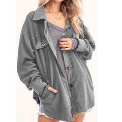 Women's Fashion Lapel Rocking Flannel Button Cardigan Jacket