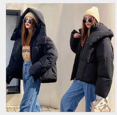 Puffy Hooded Bread Short Cotton-padded puffer Jacket For Women Thick Loose