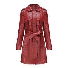 European And American-style Mid-length Leather Coat For Women