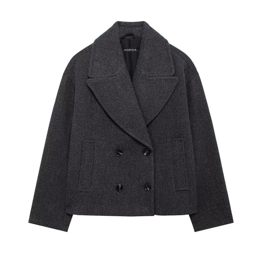 Lapel Double Breasted Woolen Coat