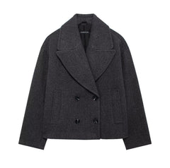 Lapel Double Breasted Woolen Coat