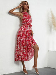 Floral Halter Strap Large Swing Dress Women's Clothing