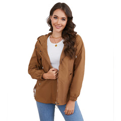Women's Loose Windproof Jacket Hooded Long Sleeve