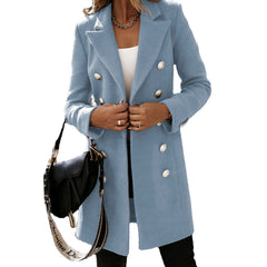 Turndown Collar Jacket For Women Autumn Winter Long-sleeved Double-breasted Woolen Coat