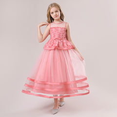 Girls' Flower Bow Tie Wedding Dress