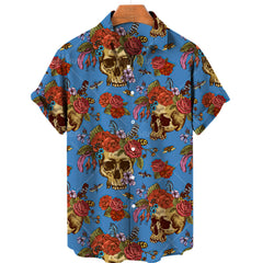 Men's Halloween Short Sleeve Printing Lapel Cardigan Top Summer Cartoon Unique Shirt