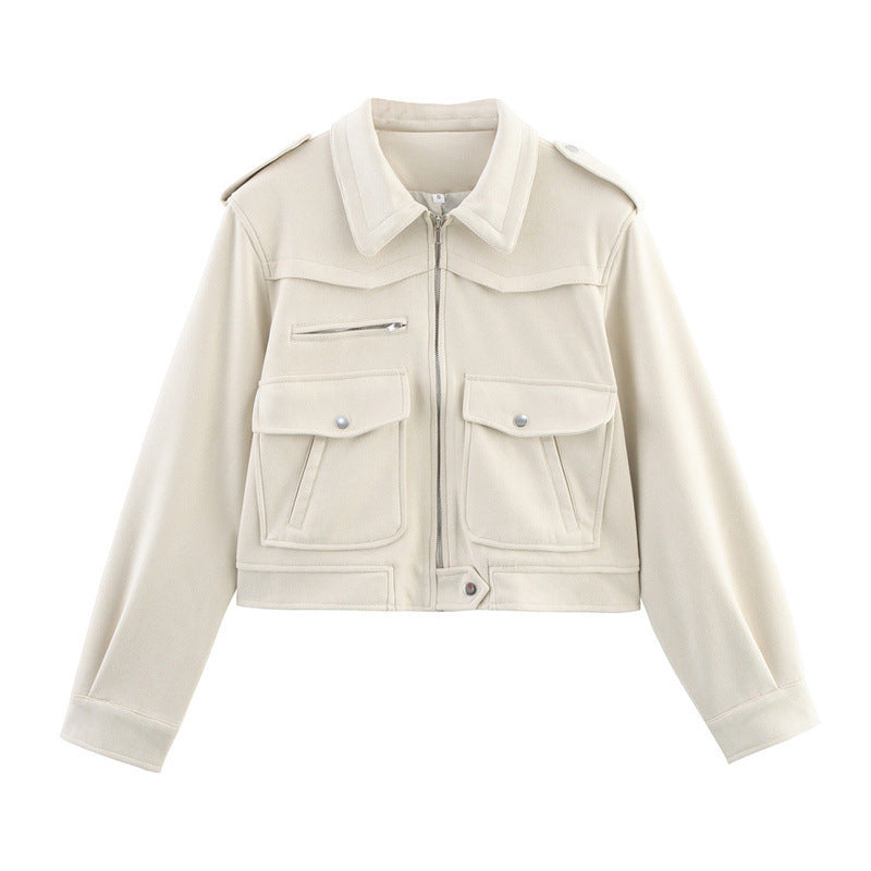 Spring And Autumn Casual Loose European And American Style Suede Fabric Jacket Short Coat