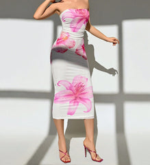 New Women's Slim-fit Contrast Colors Floral Print Dress