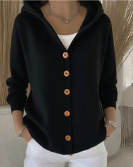 Ins Button Hooded Sweater Fashion Autumn And Winter Knitted Cardigan Casual Commuter Long Sleeve Top Women's Clothing