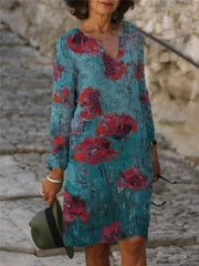 Floral Tunic V-neck A-line Dress