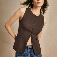 European And American Commuters' Simple Fashion Button Solid Color Vest