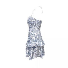 Dress Floral Flounce Halter Lace-up Sexy Waist Trimming