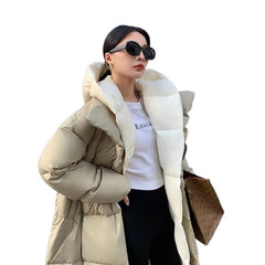 Women's White Duck Down Long Hooded Warm Puffer Jacket