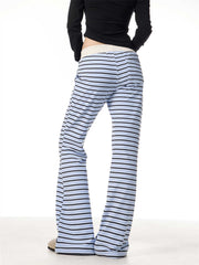 Vintage Stripe Casual Pants For Women Loose Straight Trousers