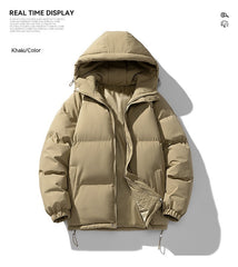 Men's Hoodie Coat Winter Fashion Solid ZIp-up Thickened Cotton-padded Puffer Jacket Casual Warm Outwear Top Clothing
