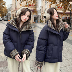 Fashion Winter Patchwork Color Block Short Petite Puffy Padded Coat